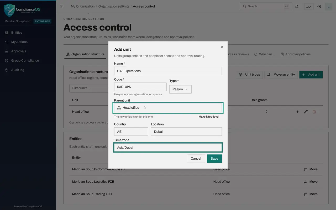 The screen at step 7: Check the parent and add the location details