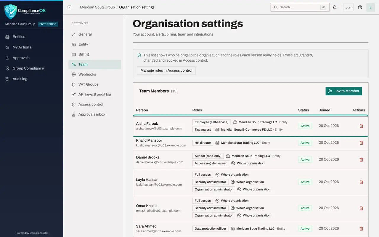 The screen at step 4: Find it in the Team list