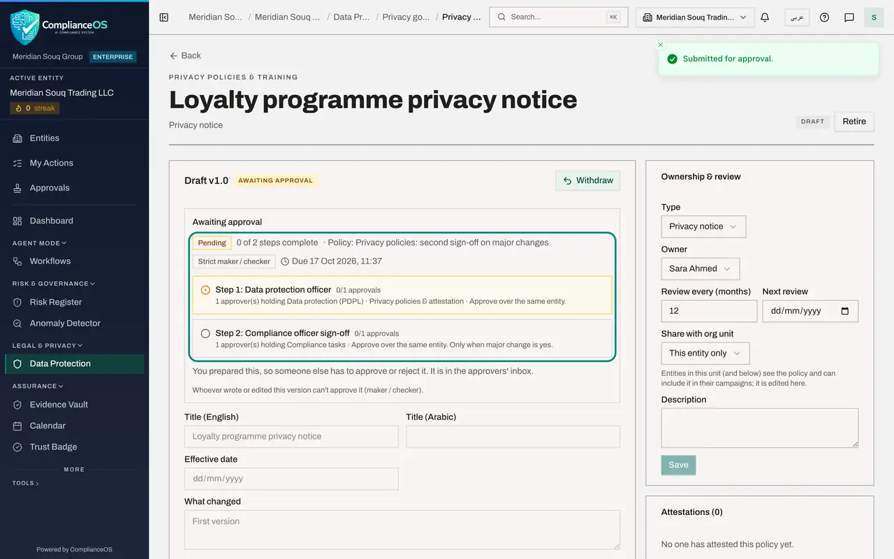The screen at step 5: Select Submit for approval