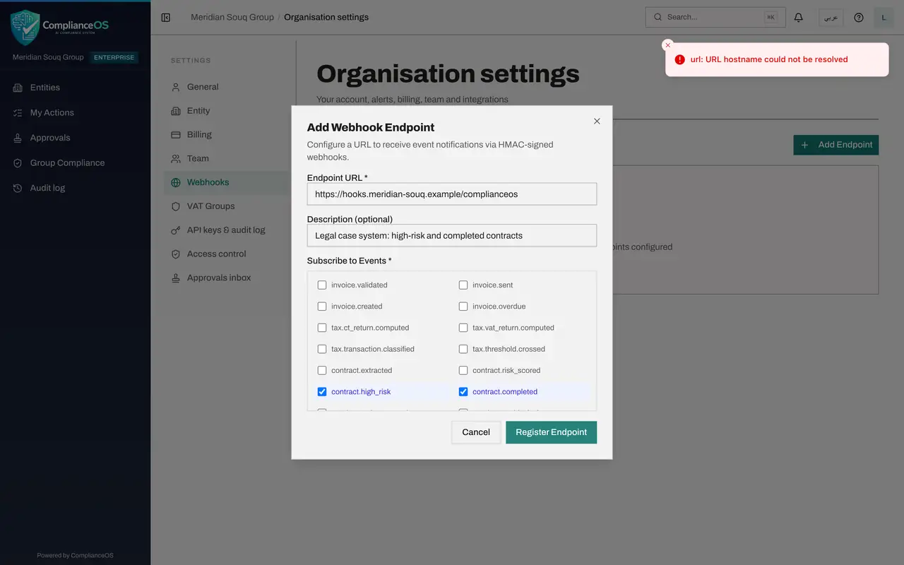 The screen at step 6: Select Register Endpoint and read the refusal