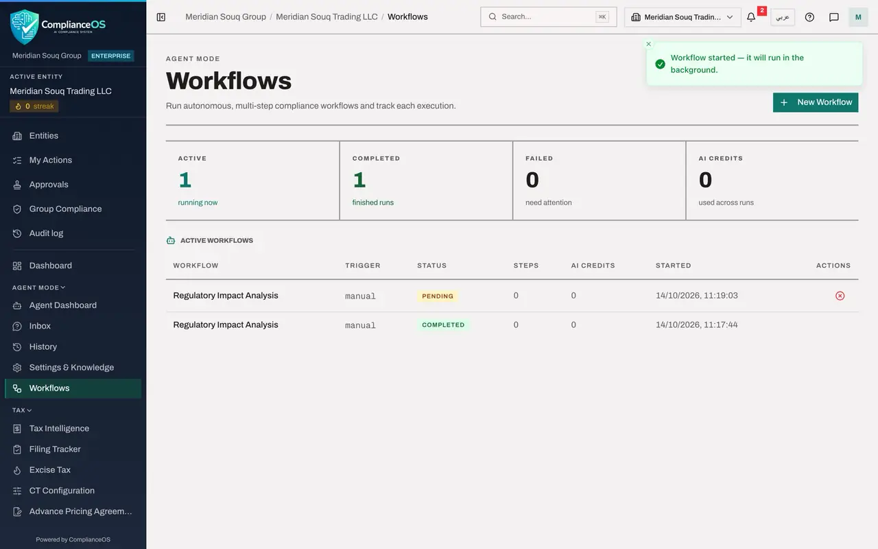 The screen at step 4: Select Run Workflow