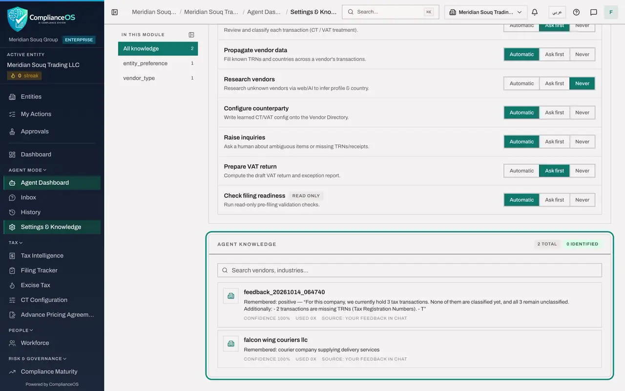 The screen at step 3: Open Settings and Knowledge