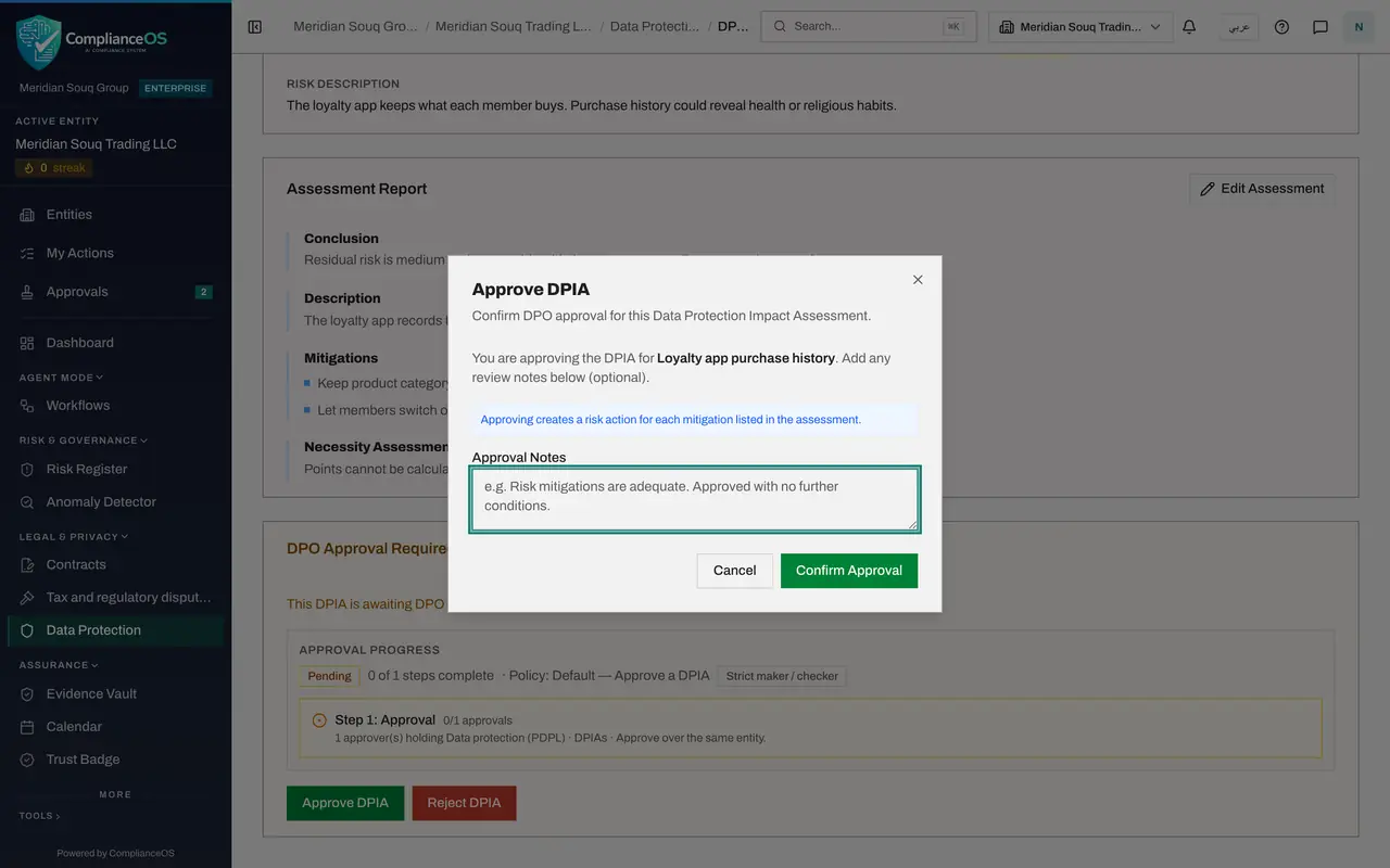 The screen at step 6: Approve the assessment