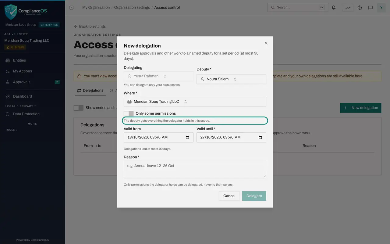 The screen at step 6: Decide what to hand over
