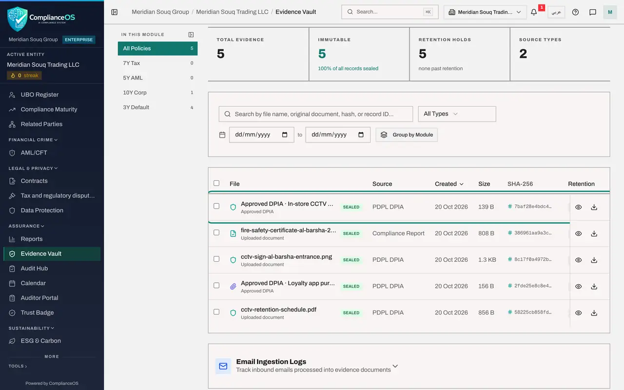 The screen at step 7: Open the Evidence Vault