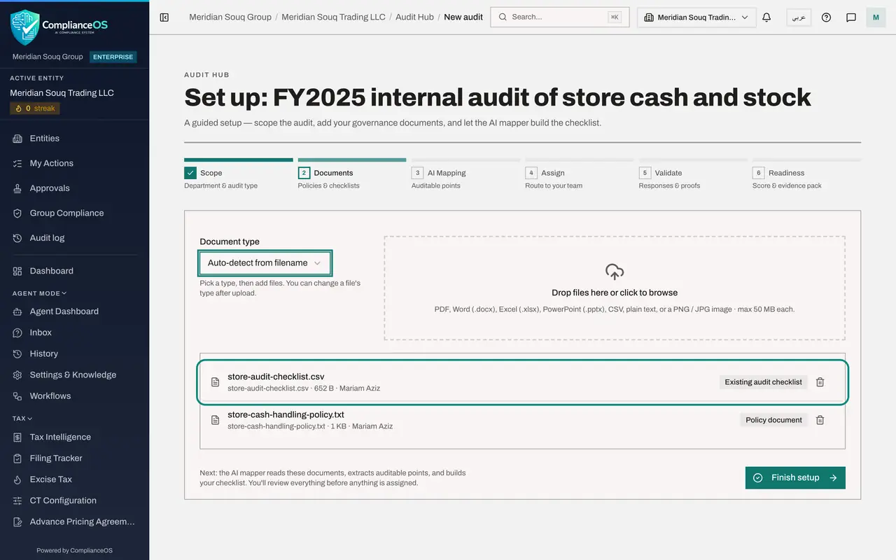The screen at step 5: Add your existing checklist