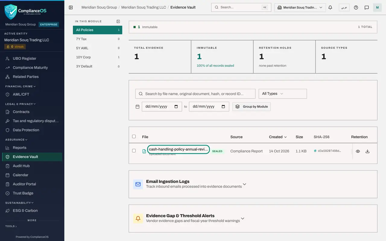 The screen at step 6: Select Upload & Vault