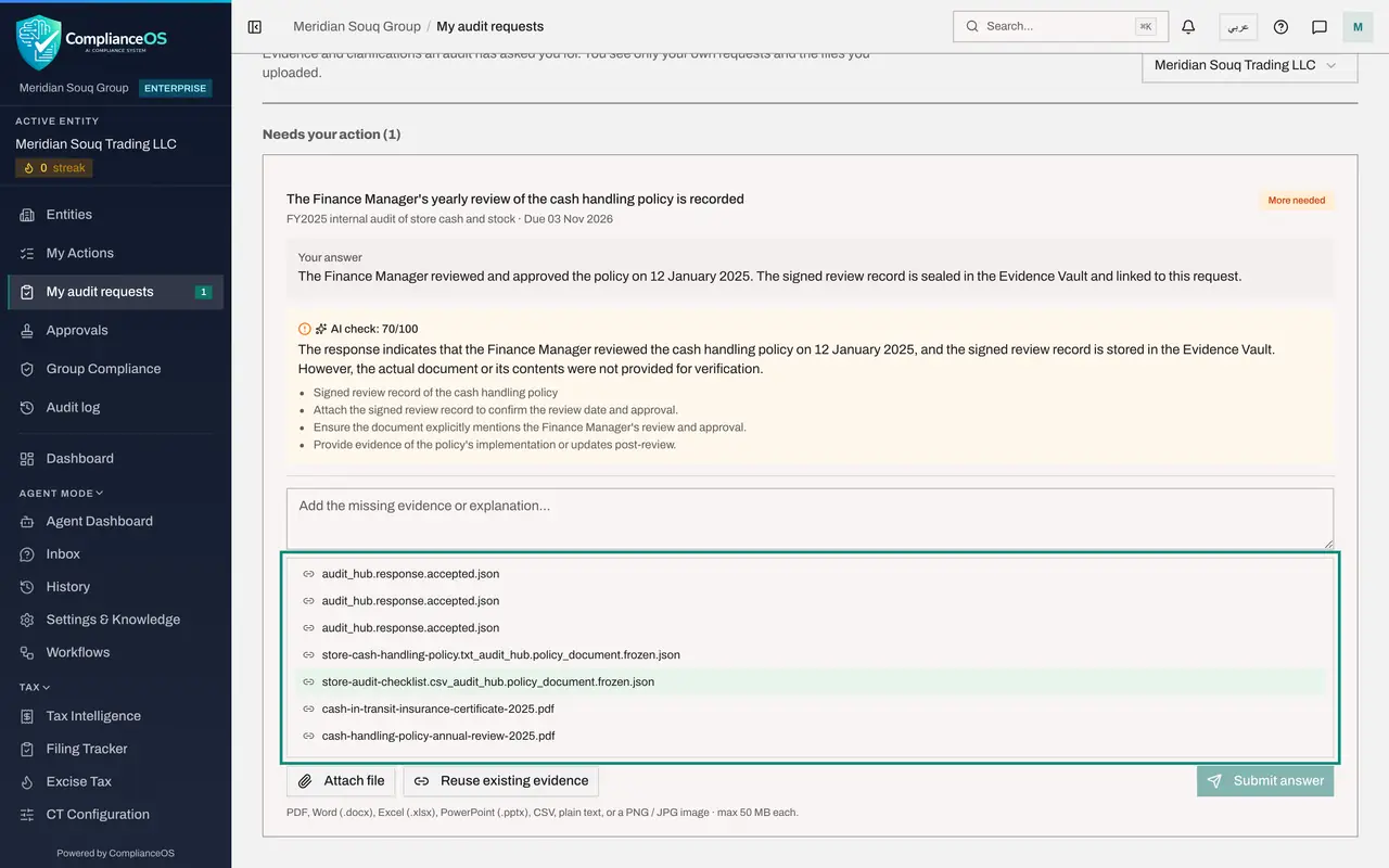 The screen at step 5: Select Reuse existing evidence