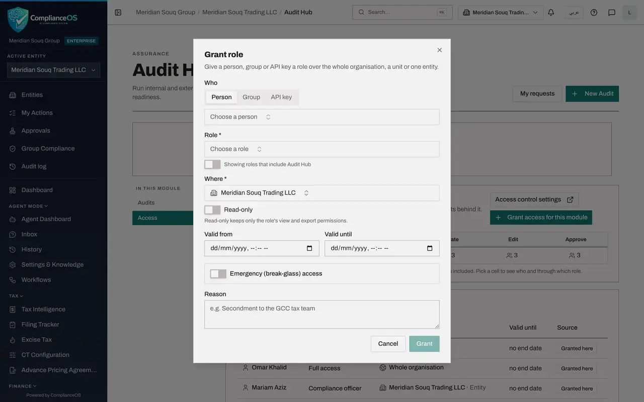 The screen at step 5: Select Grant access for this module