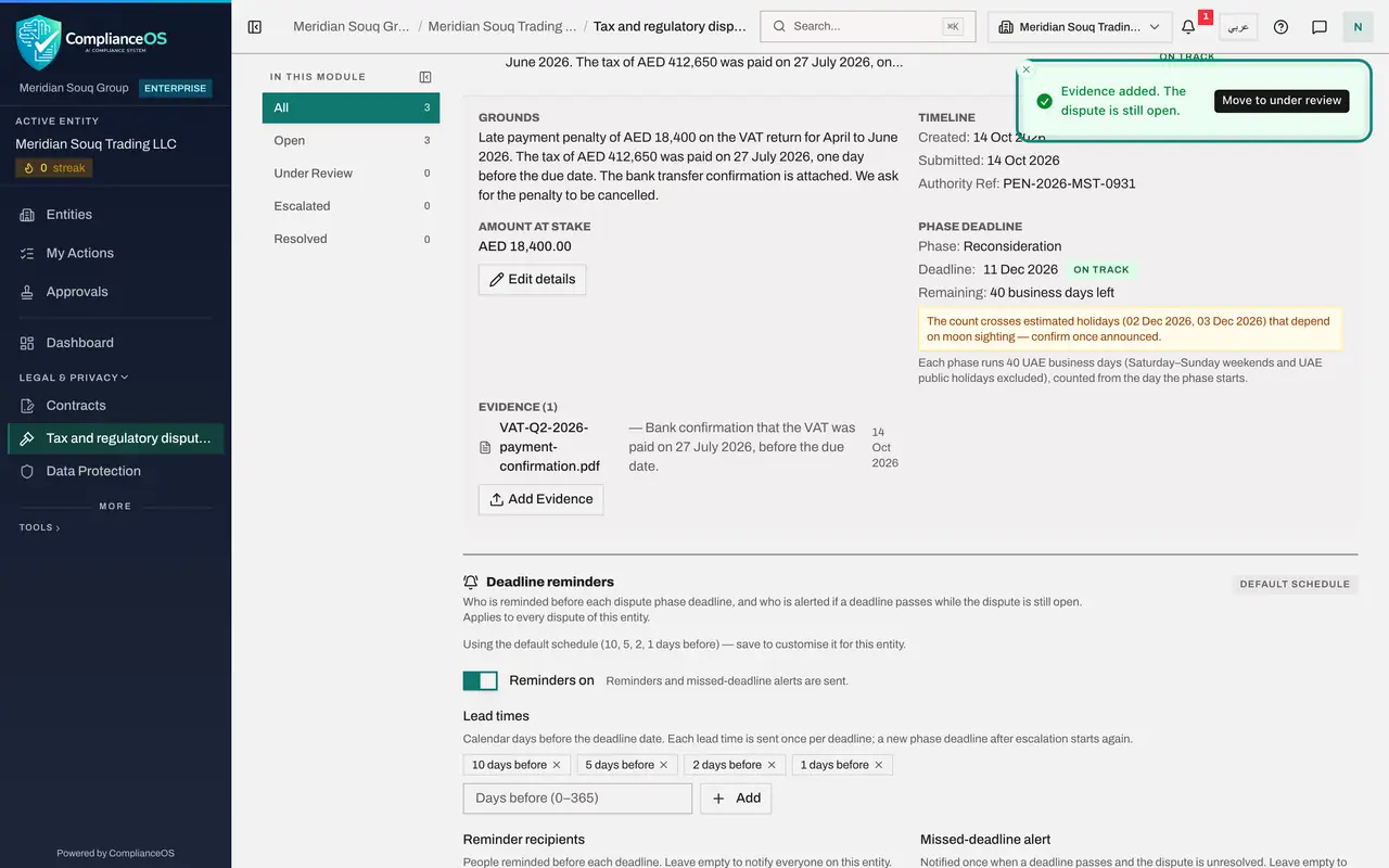 The screen at step 6: Select Add Evidence