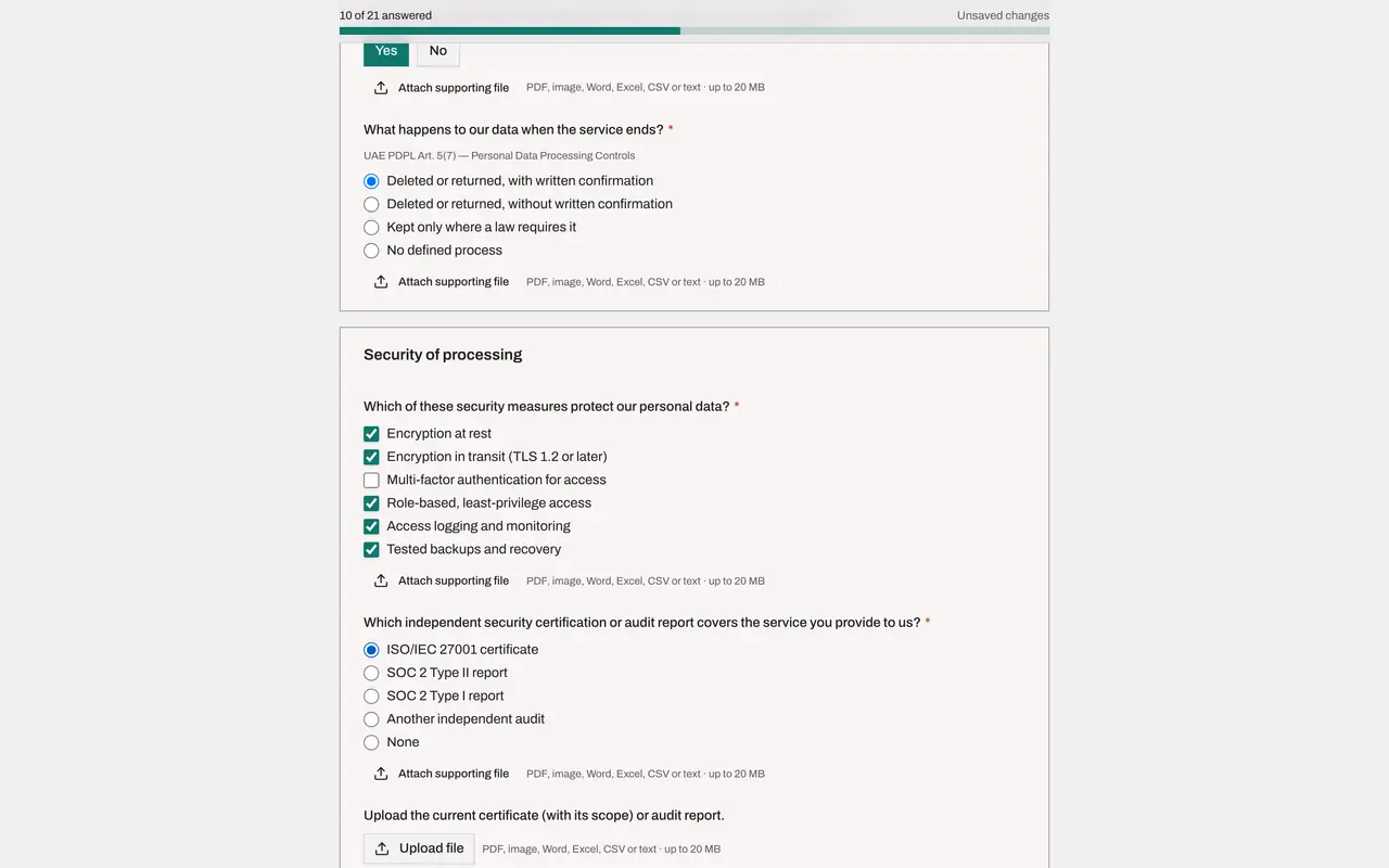 The screen at step 5: Describe the security measures