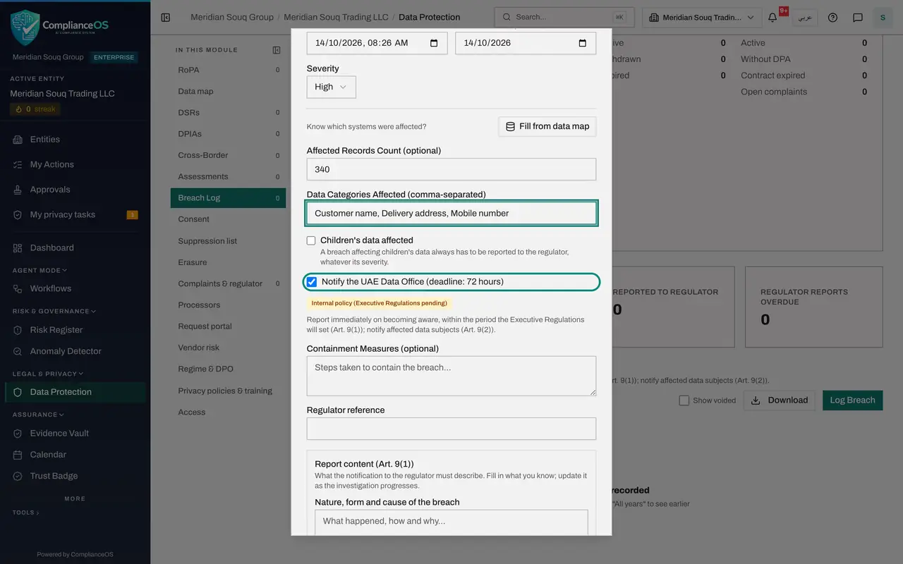 The screen at step 6: Confirm that the regulator must be notified