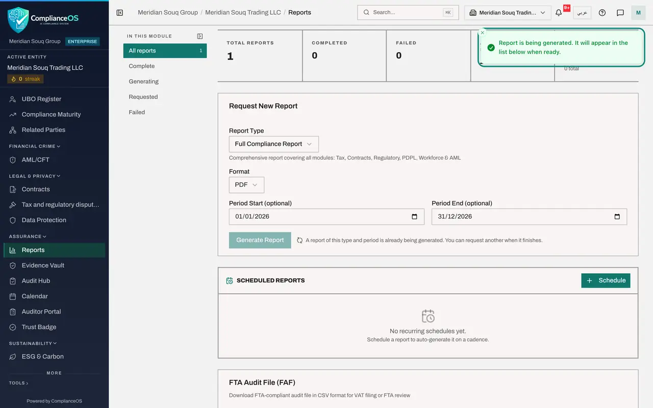The screen at step 4: Select Generate Report