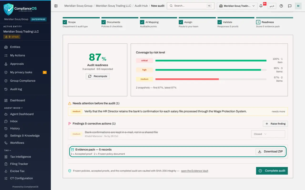 The screen at step 4: Read the evidence pack line