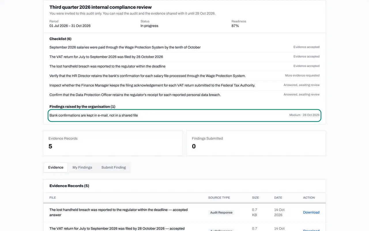 The screen at step 3: Read the findings the company raised