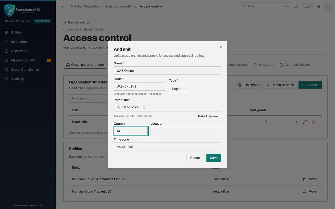 The screen at step 4: Name the region and choose its type