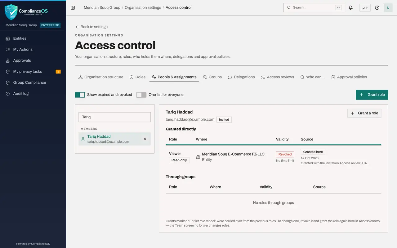 The screen at step 3: People and assignments: the revoked contractor