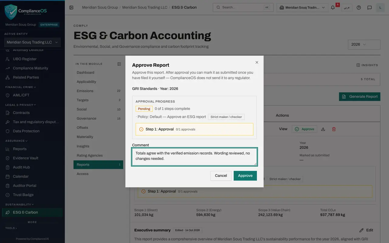 The screen at step 5: Select Approve and add a comment