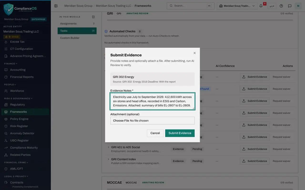 The screen at step 4: Write the evidence note