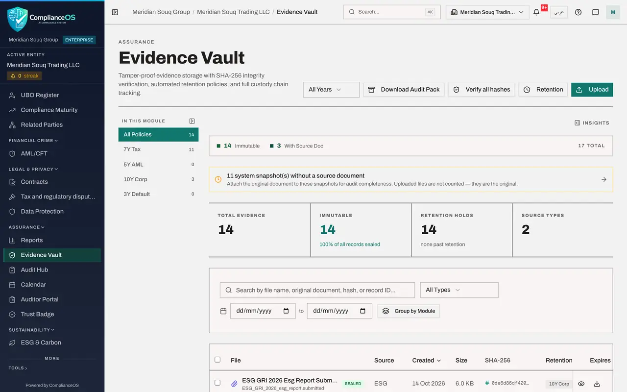 The screen at step 6: Evidence Vault