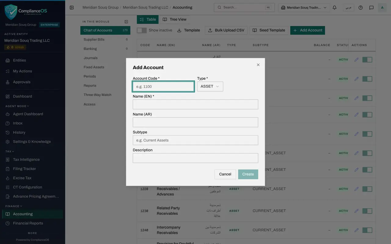 The screen at step 7: Go back to Table and select Add Account