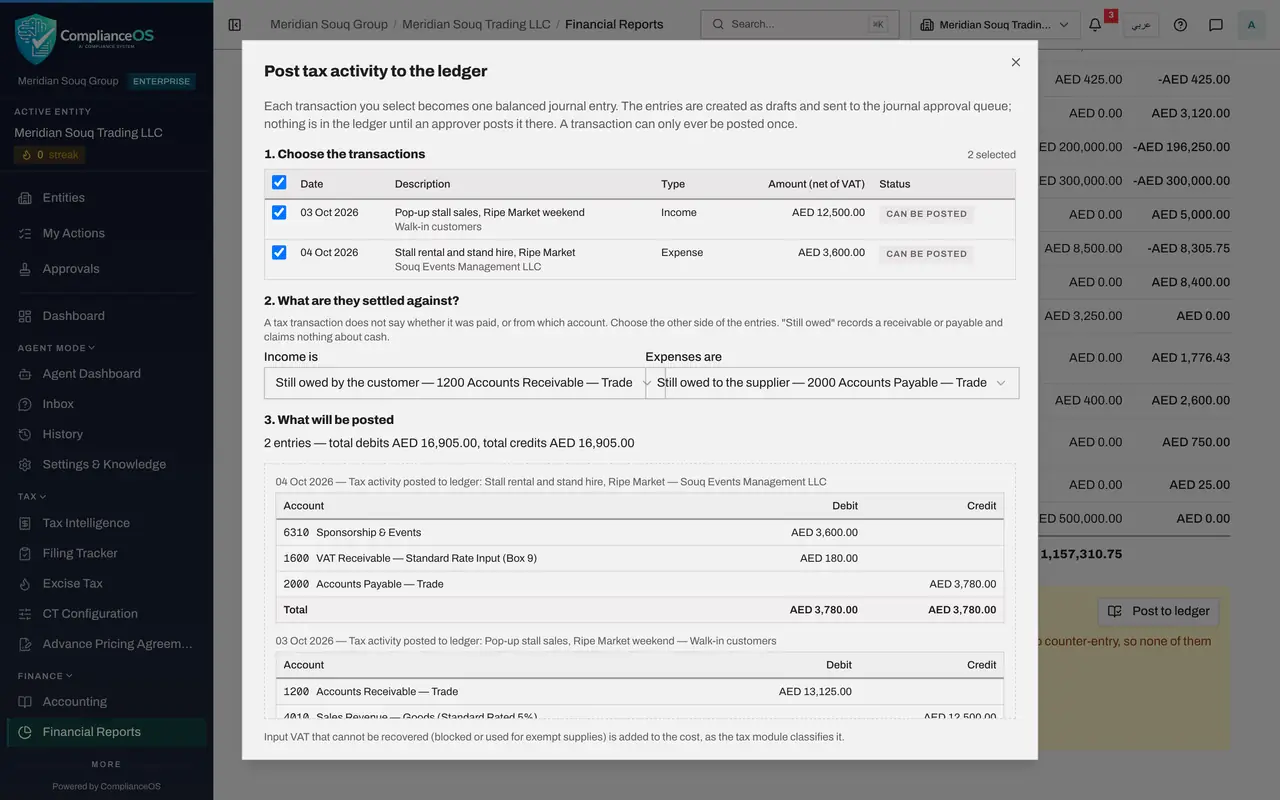 The screen at step 4: Say what the income was settled against