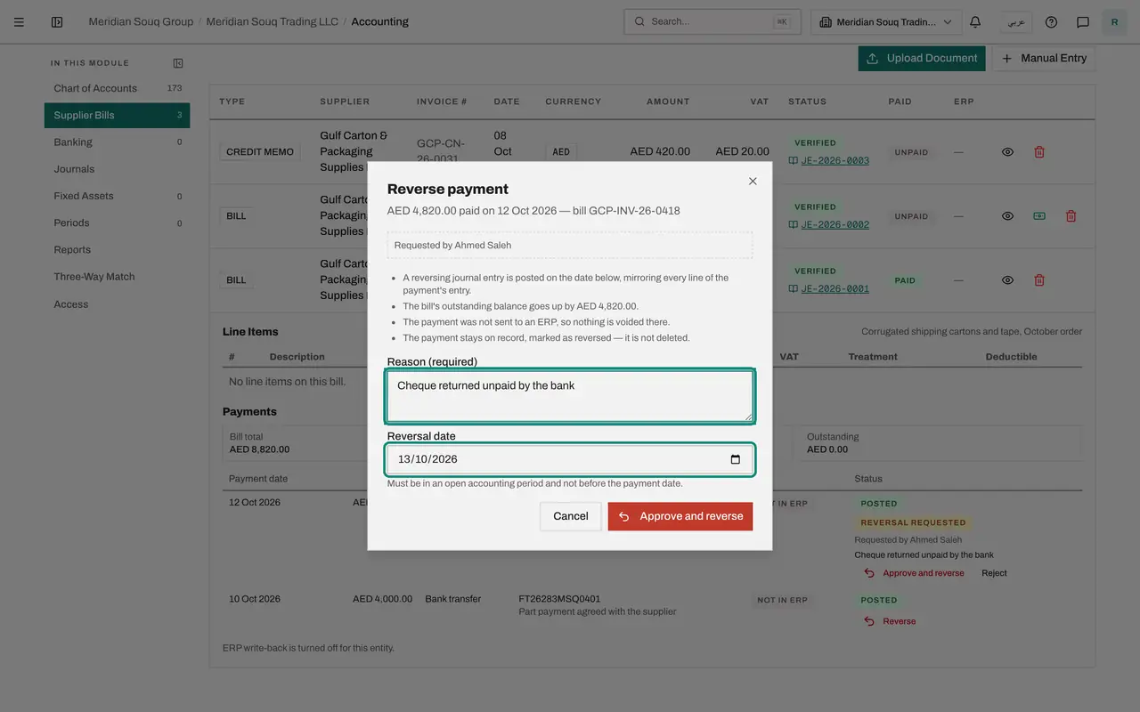 The screen at step 3: Select Approve and reverse