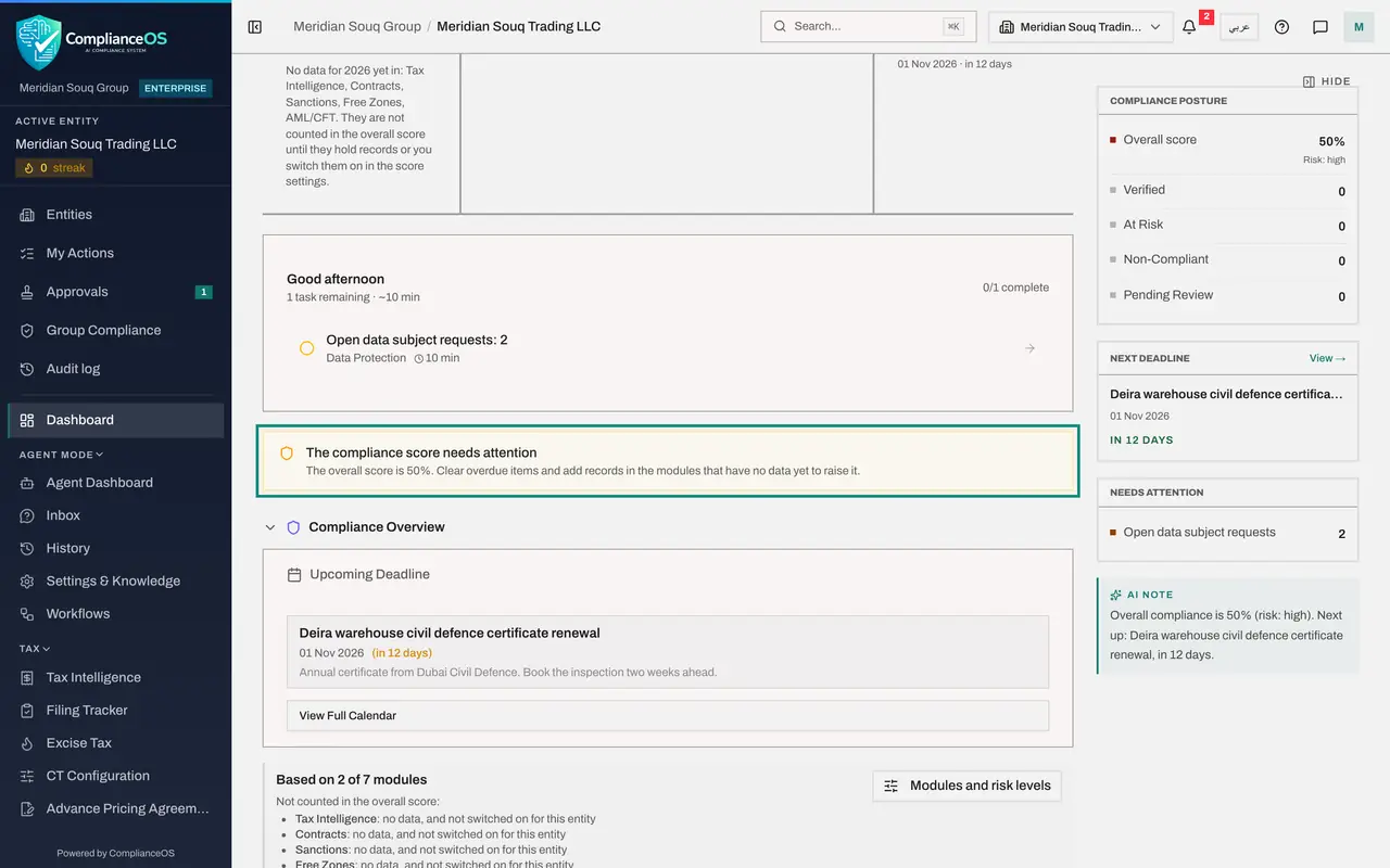The screen at step 8: Read the advice under the tasks