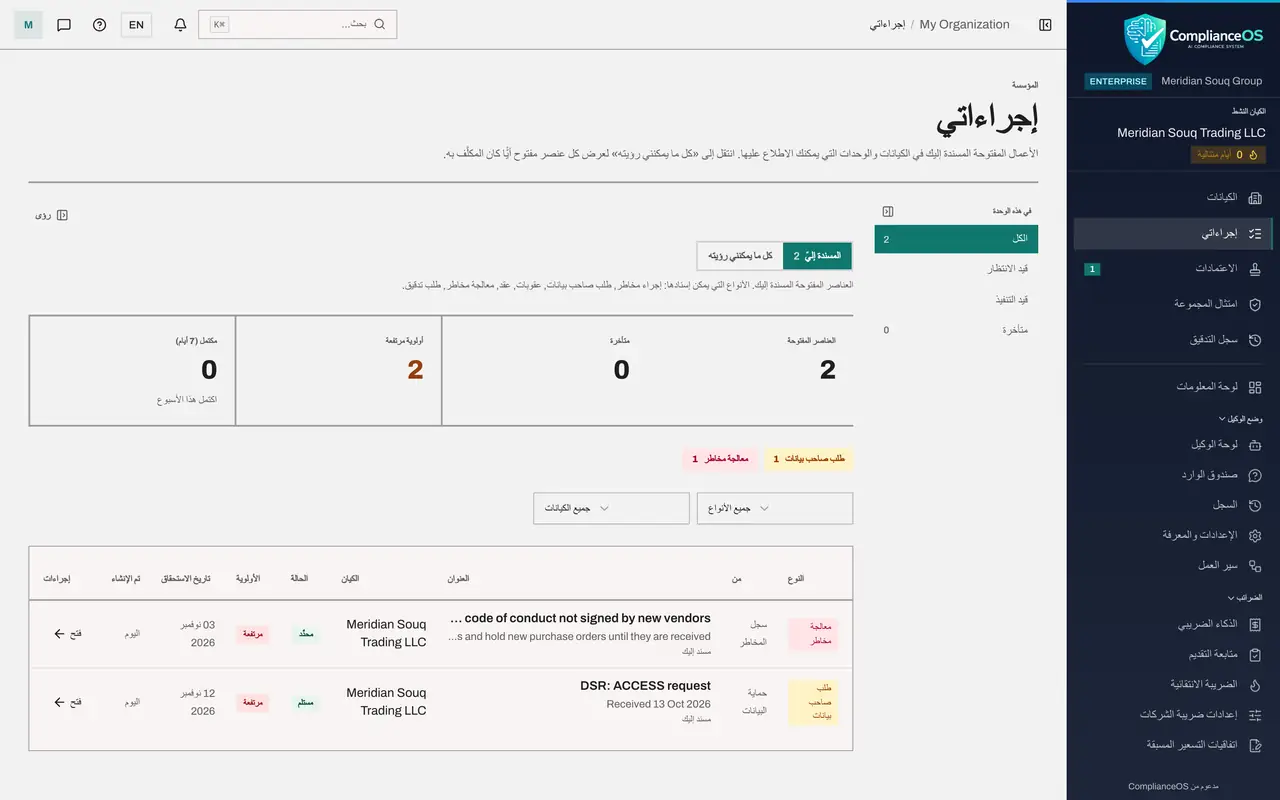 The screen at step 4: Open My Actions in Arabic