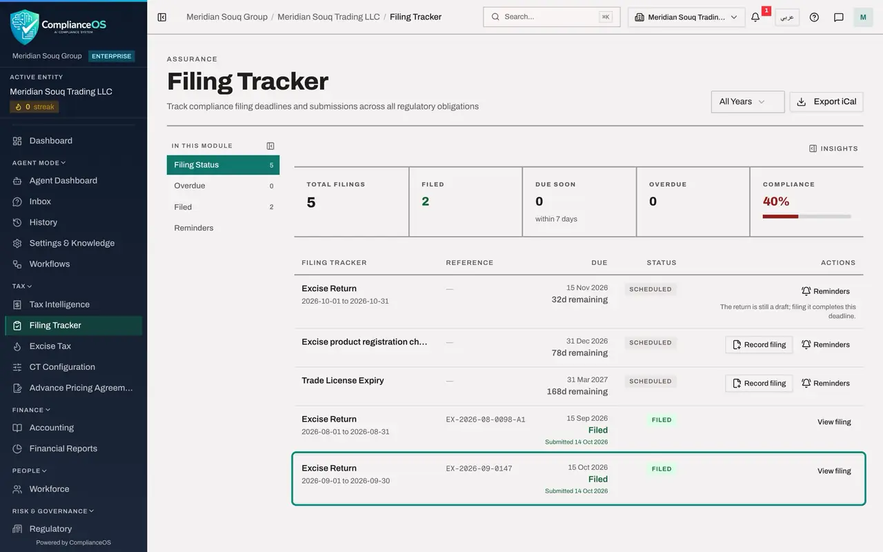 The screen at step 5: Close the record and open the Filing Tracker