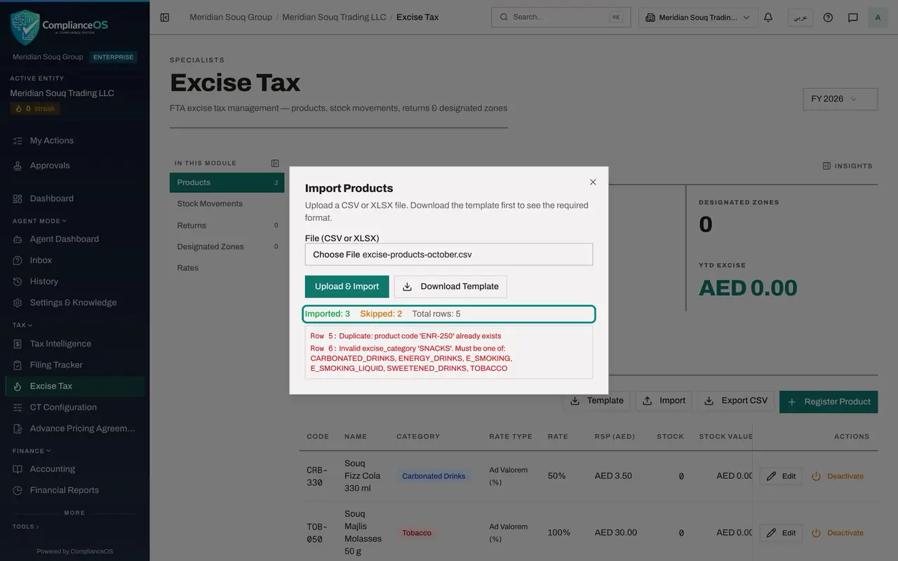 The screen at step 4: Select Upload and Import