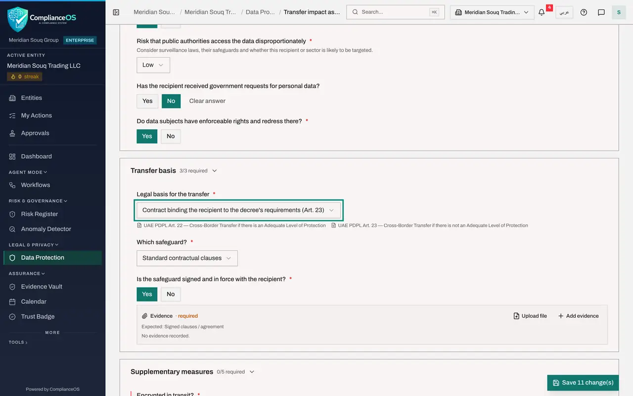 The screen at step 6: Record the transfer basis