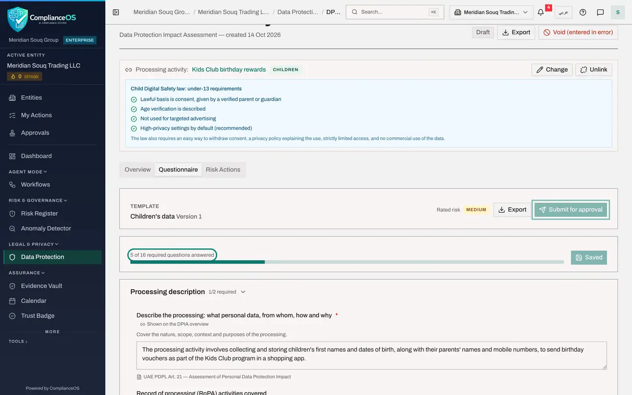 The screen at step 7: Open the Questionnaire tab