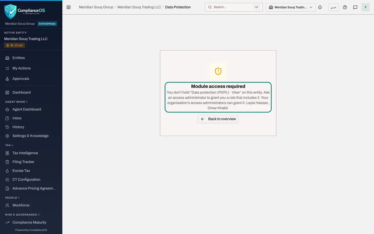 The screen at step 2: Open a link to Data Protection