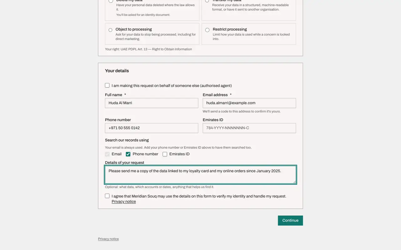 The screen at step 7: Describe the request