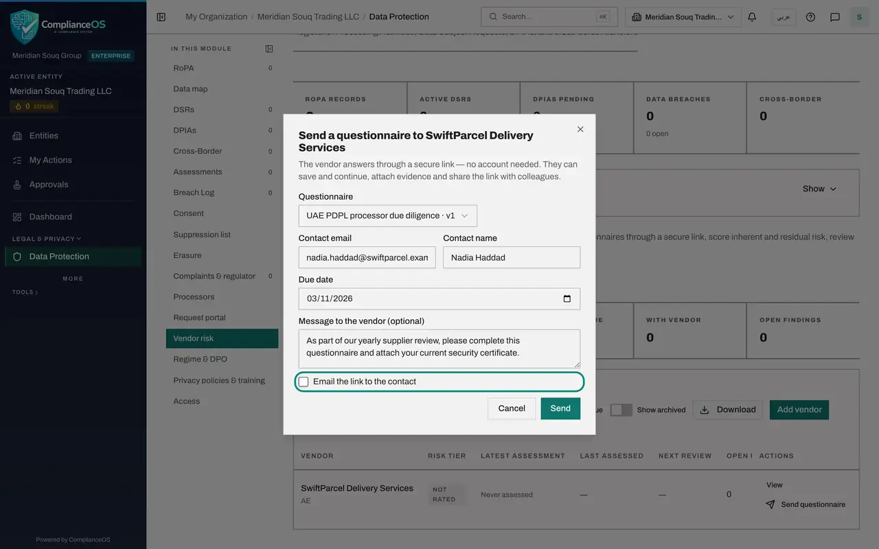 The screen at step 7: Clear the e-mail box to share the link yourself