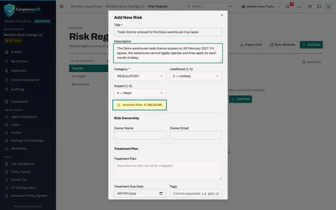 The screen at step 7: Score the likelihood and the impact