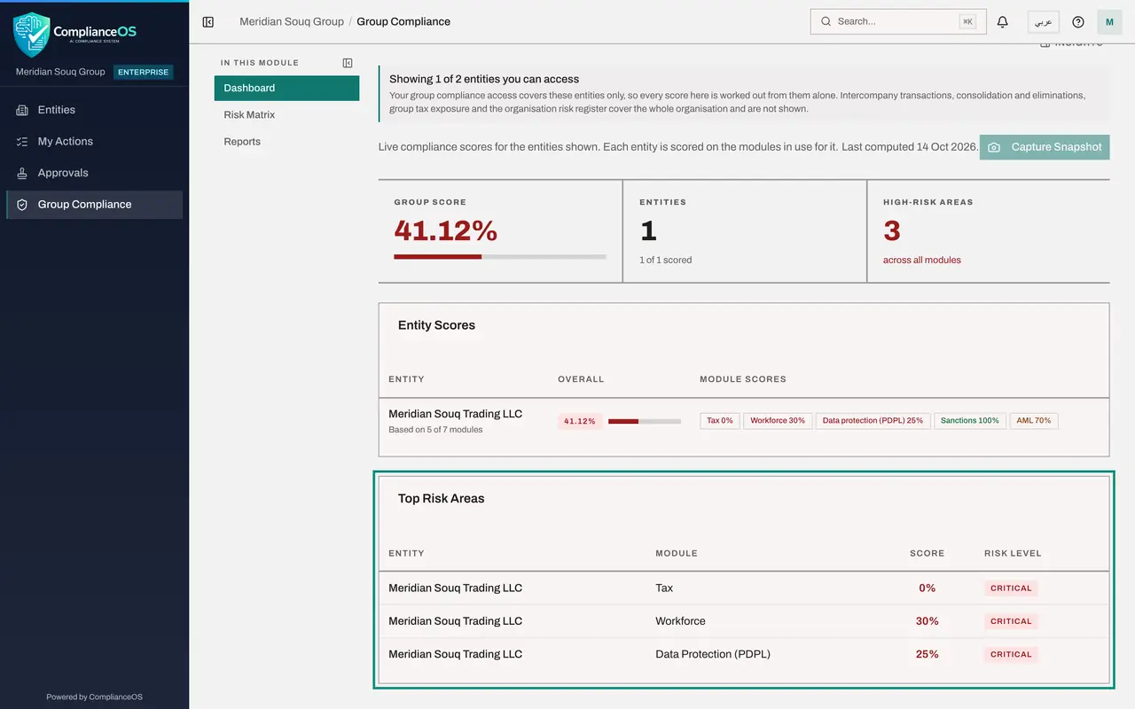 The screen at step 5: Read Top Risk Areas