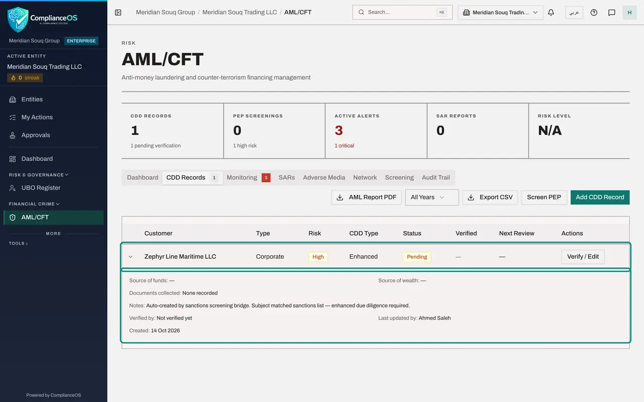 The screen at step 5: Open CDD Records and read the record that was opened