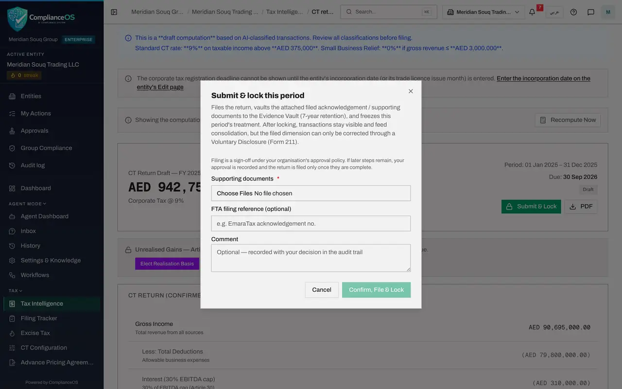 The screen at step 4: Select Submit and Lock