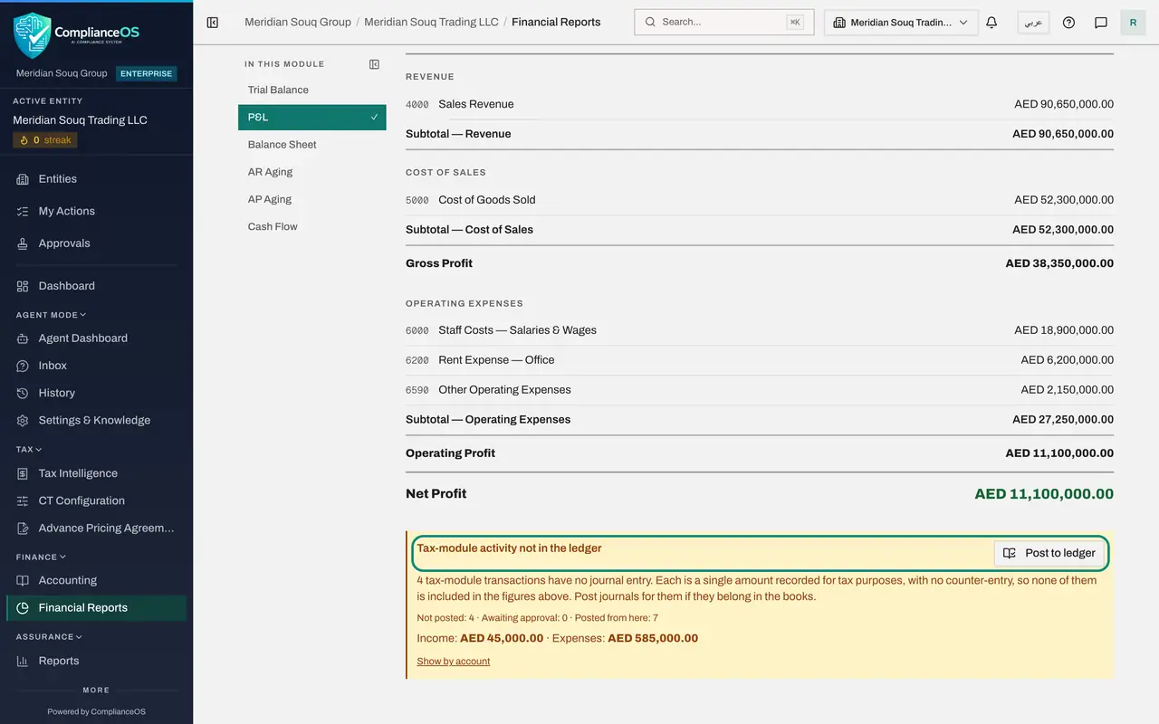 The screen at step 4: Read Tax-module activity not in the ledger