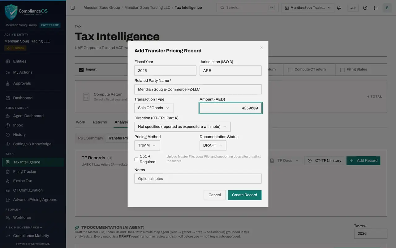 The screen at step 7: Choose the type and enter the year's total