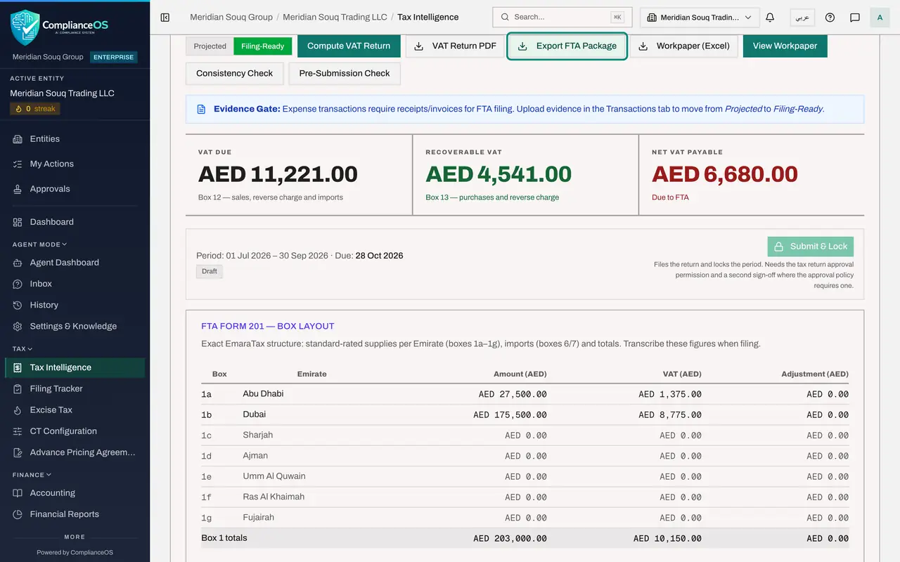 The screen at step 5: Select Export FTA Package