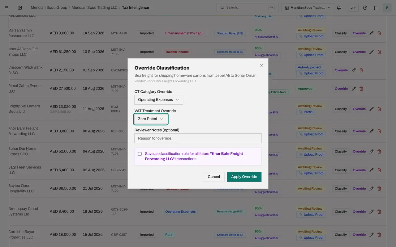 The screen at step 7: Choose the right VAT treatment