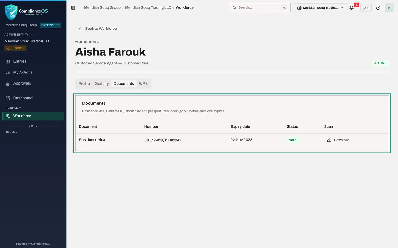 The screen at step 3: Select the Documents tab